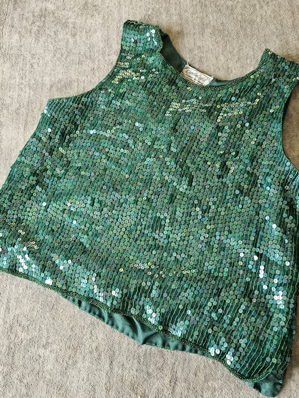 Candlelight vintage emerald green sequin sleeveless tank top Size L